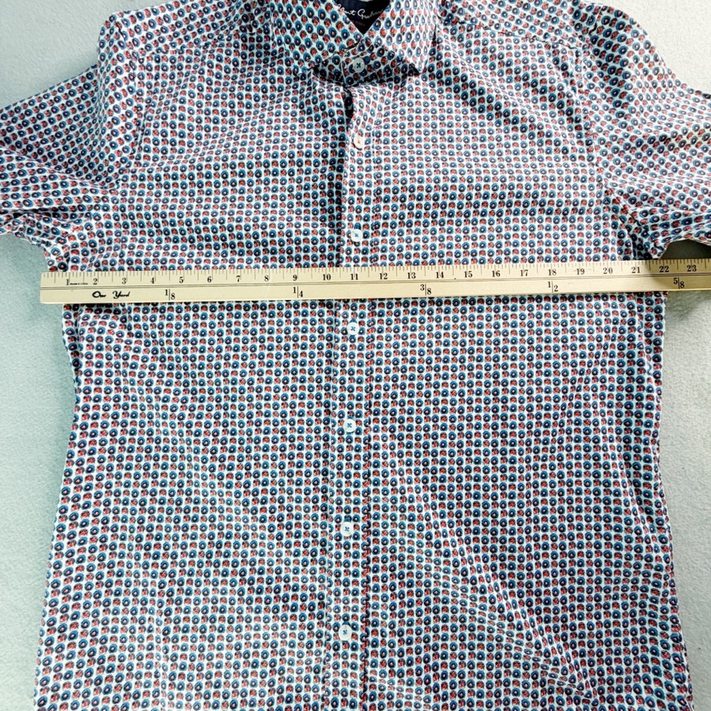 Robert Graham Shirt Men’s XL White Blue Geometric Print Short Sleeve Button Up - Picture 4 of 8